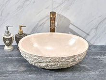 Load image into Gallery viewer, Oval Shape Cream Marble Washbasin – Luxury Natural Stone Bathroom Sink for Modern &amp; Classic Interiors
