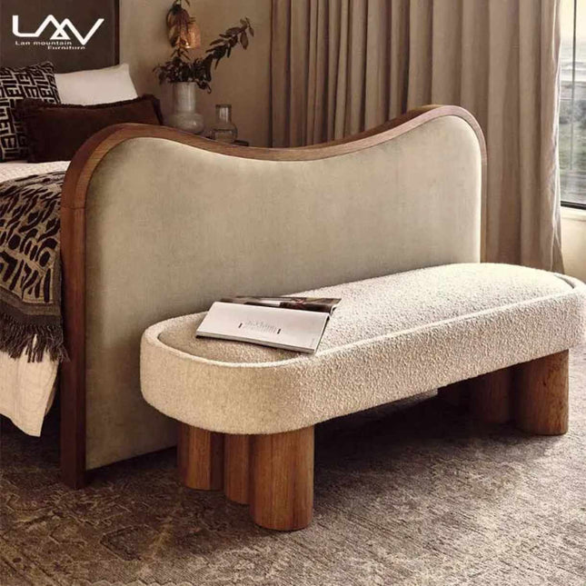 Nordic Style Wood Frame Fabric Bedroom End of Bed Bench Hotel Villa Living Room Cloakroom Leisure Sofa Bench Furniture