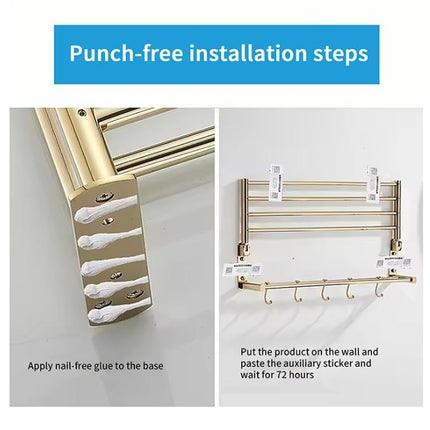 Gold Double-layer Towel Rack with Hooks accessories for Bathroom and Toilet Electroplated Stainless Steel 304 Gold Bathroom Accessories Set Highend
