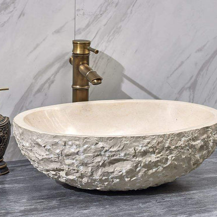 Oval Shape Cream Marble Washbasin – Luxury Natural Stone Bathroom Sink for Modern & Classic Interiors