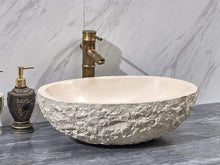 Load image into Gallery viewer, Oval Shape Cream Marble Washbasin – Luxury Natural Stone Bathroom Sink for Modern &amp; Classic Interiors
