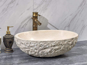 Oval Shape Cream Marble Washbasin – Luxury Natural Stone Bathroom Sink for Modern & Classic Interiors