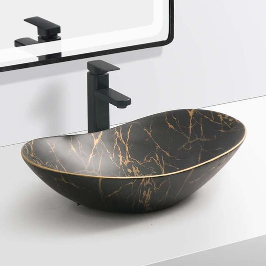 Luxury Gold Rectangular Marble Porcelain Countertop Sink – Modern Art Hand Wash Basin for Bathroom Vanity and Hotel Use