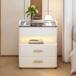 Luxury Bedroom Smart Nightstand with Touch-Sensing LED Light, Wireless Charging, and Fingerprint Unlock – Modern Bedside Table with Intelligent Design