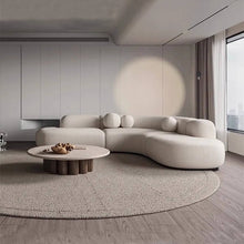 Load image into Gallery viewer, Italian Minimalist Fabric Sofa Set – Wabi-Sabi Inspired Modern Wood &amp; Cloth Sofa for Living Room and VIP Corner
