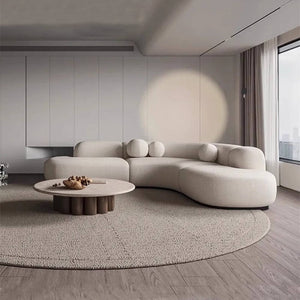 Italian Minimalist Fabric Sofa Set – Wabi-Sabi Inspired Modern Wood & Cloth Sofa for Living Room and VIP Corner