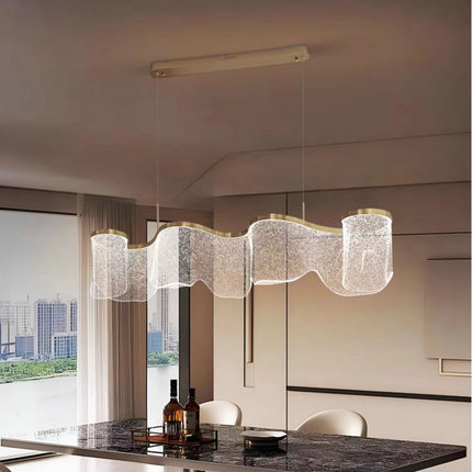Modern Minimalist Indoor LED Acrylic Light Luxury Chandelier Long Strip Wave Pendant for Home Office with Adjustable Height