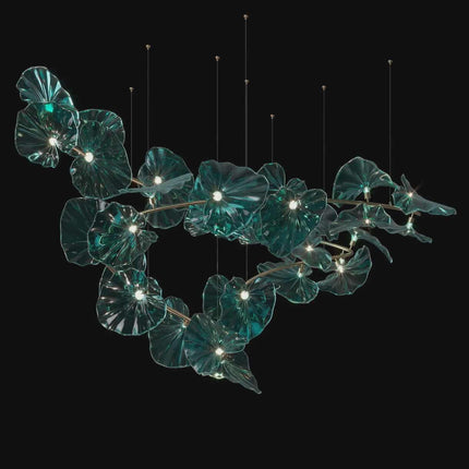 Contemporary Green Leaf Chandelier – Large Hanging Branches Pendant Light for Living Room, Dining, or Commercial Spaces
