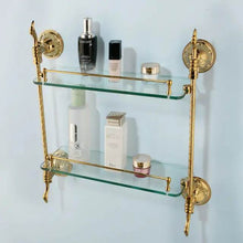 Загрузить изображение в средство просмотра галереи, Luxury Royal Double Shelf Glass Brass Gold Electroplated Heavy
