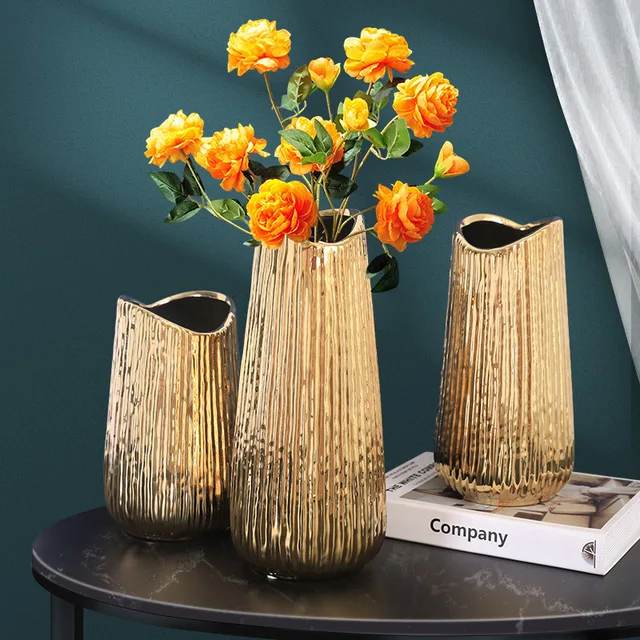 Nordic Light Luxury Golden Vase Home Décor For Living Room Modern Iron Indoor Metal Flower Pot