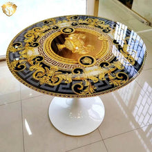 Load image into Gallery viewer, Italian design modern shiny gold round coffee table slate mirror tempered glass top luxury center coffee table
