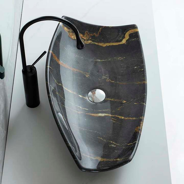 Luxury Irregular Black Porcelain Vessel Sink – Modern Art Face Boat Shape Countertop Hand Wash Basin for Bathroom Vanity