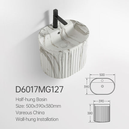 Keramikwaschbecken im grauen Marmor-Design – Wandhängendes Halbsäulenwaschbecken