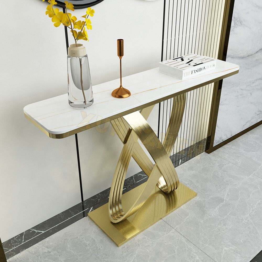 Modern Marble Top Console Table – Black Entrance & Hallway Table for Living Room Furniture