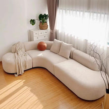 Load image into Gallery viewer, Italian Minimalist Fabric Sofa Set – Wabi-Sabi Inspired Modern Wood &amp; Cloth Sofa for Living Room and VIP Corner
