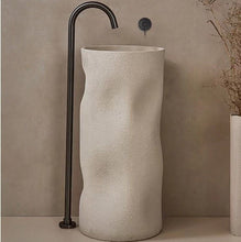 Load image into Gallery viewer, Cylindrical Freestanding Pedestal Sink – Cream Artificial Stone Bathroom Wash Basin
