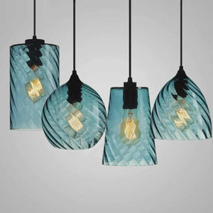 Modern Handmade Blue Glass Pendant Chandelier – Screw Thread Hanging Lamp Lighting Fixture for Dining Room & Home Décor