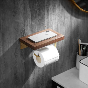 Bathroom Accessories Paper Towel Holder Walnut Brushed Gold Mobile Phone