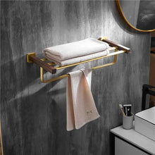 Load image into Gallery viewer, Walnut towel rack Bathroom wall hanging space aluminum
