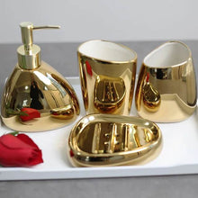 Cargar imagen en el visor de la galería, Gold ceramic bathroom 4pcs Accessories Electroplated Ceramic
