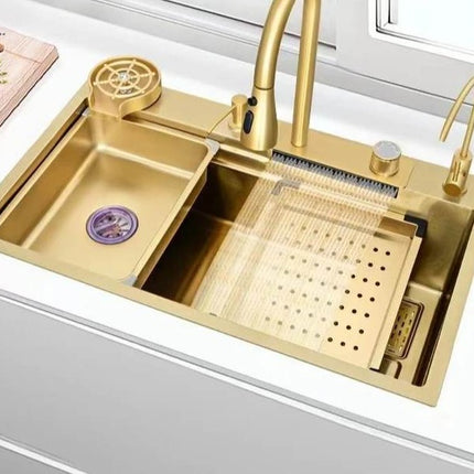 Gold Stainless Steel 304 Rainfall Faucet Above Counter Sink  Multifunctional Kitchen Sinks
