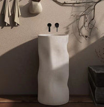 Load image into Gallery viewer, Cylindrical Freestanding Pedestal Sink – Cream Artificial Stone Bathroom Wash Basin
