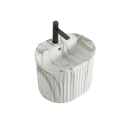 Keramikwaschbecken im grauen Marmor-Design – Wandhängendes Halbsäulenwaschbecken
