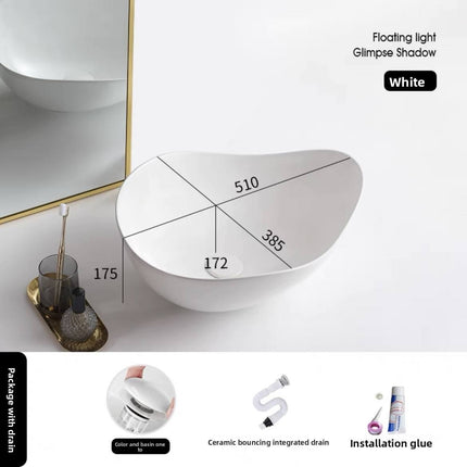 Porcelain Glossy Irregular Basin White Modern Sanitary Art Hotels Bathroom Basin Sink Easy Clean Countertop with Polished Finish Irregular Shape Shampoo Sink