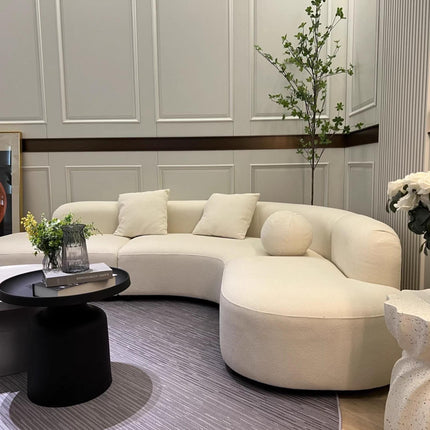 Ensemble de canapés minimalistes italiens en tissu – Canapé moderne en bois et tissu d'inspiration Wabi-Sabi pour salon et coin VIP