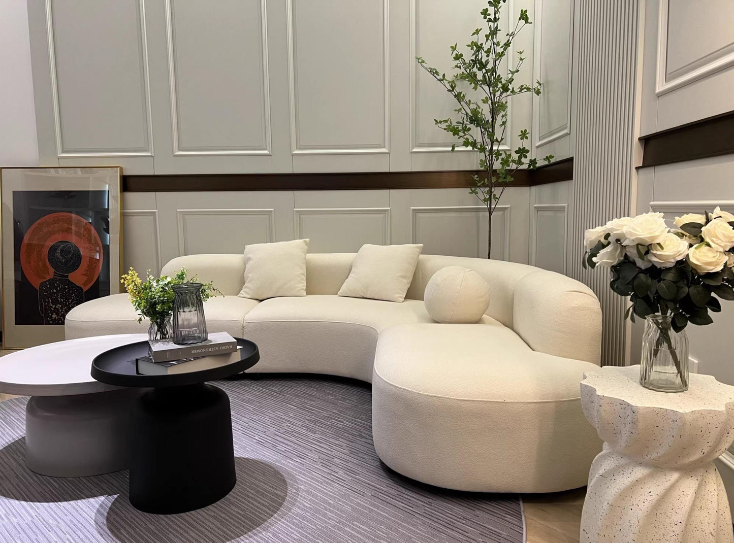 Italian Minimalist Fabric Sofa Set – Wabi-Sabi Inspired Modern Wood & Cloth Sofa for Living Room and VIP Corner