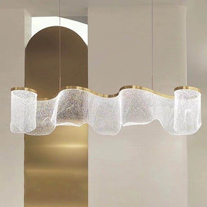 Modern Minimalist Indoor LED Acrylic Light Luxury Chandelier Long Strip Wave Pendant for Home Office with Adjustable Height