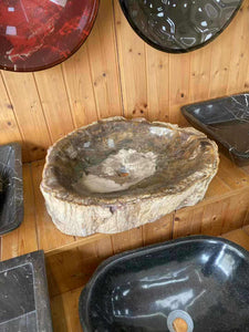 Natural Woodstone & Petrified Wood Marble Wash Basin – Luxury Bathroom or Outdoor Stone Sink