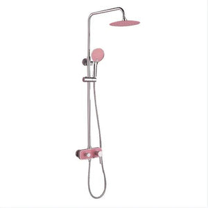 Pink Wall Mounted Rainfall Thermostatic Shower Massage Faucet Set