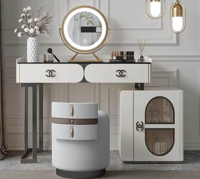 Gold Stainless Steel Mirror Makeup Dresser Dressing Table Modern Style