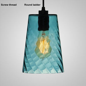 Modern Handmade Blue Glass Pendant Chandelier – Screw Thread Hanging Lamp Lighting Fixture for Dining Room & Home Décor