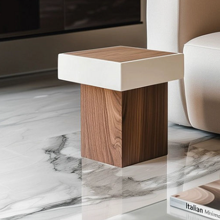 Italian Walnut Side Table – Luxury Wooden Square Corner Table for Living Room & Hotel Bedroom Furniture