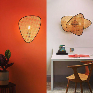 Wabi-Sabi Style Rattan LED Wall Lamp – Japanese Retro Lighting for Bedroom, Living Room & Tea Room