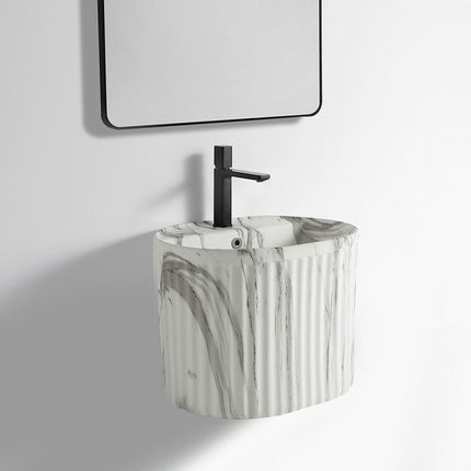 Keramikwaschbecken im grauen Marmor-Design – Wandhängendes Halbsäulenwaschbecken