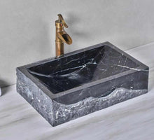 Load image into Gallery viewer, Modern Rectangular Bathroom Sink – Natural Nero Marquina Marble Stone Wash Basin
