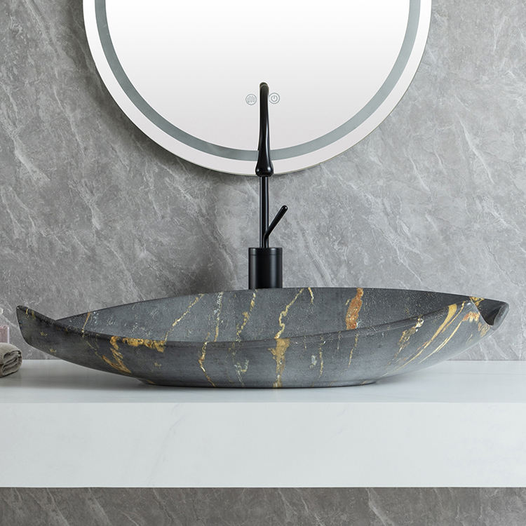 Luxury Irregular Black Porcelain Vessel Sink – Modern Art Face Boat Shape Countertop Hand Wash Basin for Bathroom Vanity