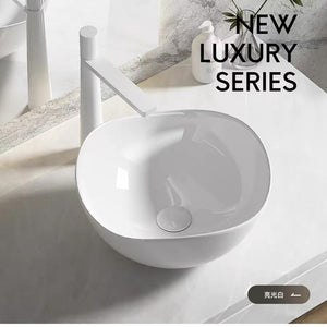 Porcelain Glossy Irregular Basin White Modern Sanitary Art Hotels Bathroom Basin Sink Easy Clean Countertop with Polished Finish Irregular Shape Shampoo Sink