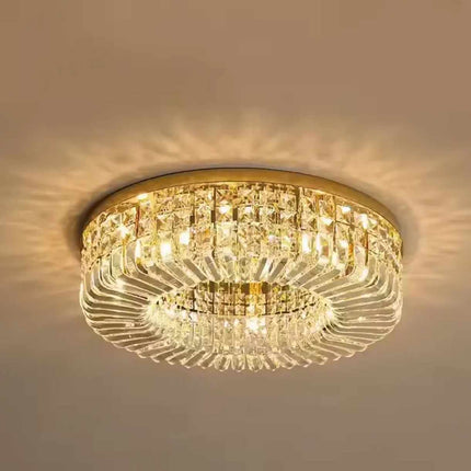 Moderner runder Kronleuchter von Shandeliers mit LED-Kristall in Gold, ideal für Esszimmer und als luxuriöse Pendelleuchte.
