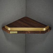 Load image into Gallery viewer, Wall Mounted Solid Walnut Wood Aluminum Triangle Bathroom and Toilet Corner Basket
