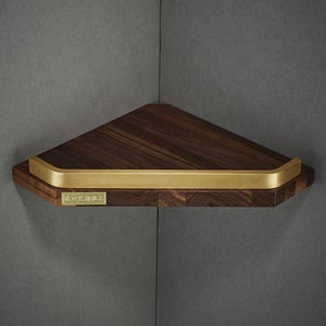 Wall Mounted Solid Walnut Wood Aluminum Triangle Bathroom and Toilet Corner Basket