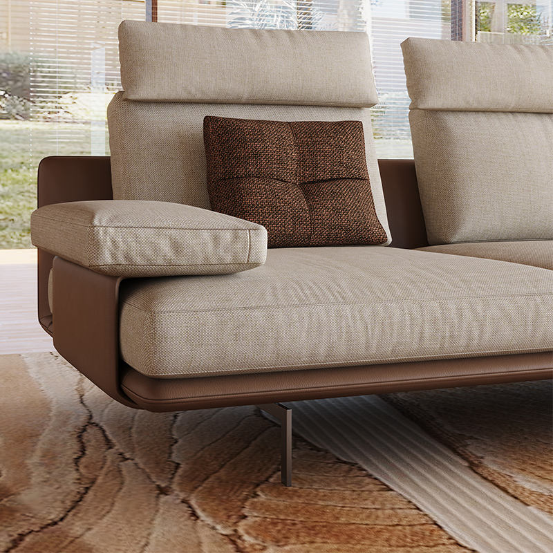 Modern Fabric Sofa with Adjustable Reclining Headrest | Three-Person Living Room Sofa in Cotton and Linen Blend | Small Household Leather Fabric Sofa