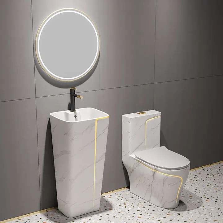 Modern Design S-trap/P-trap bathroom Marble Toilet and Sink Porcelain Set with Pedestal Basin