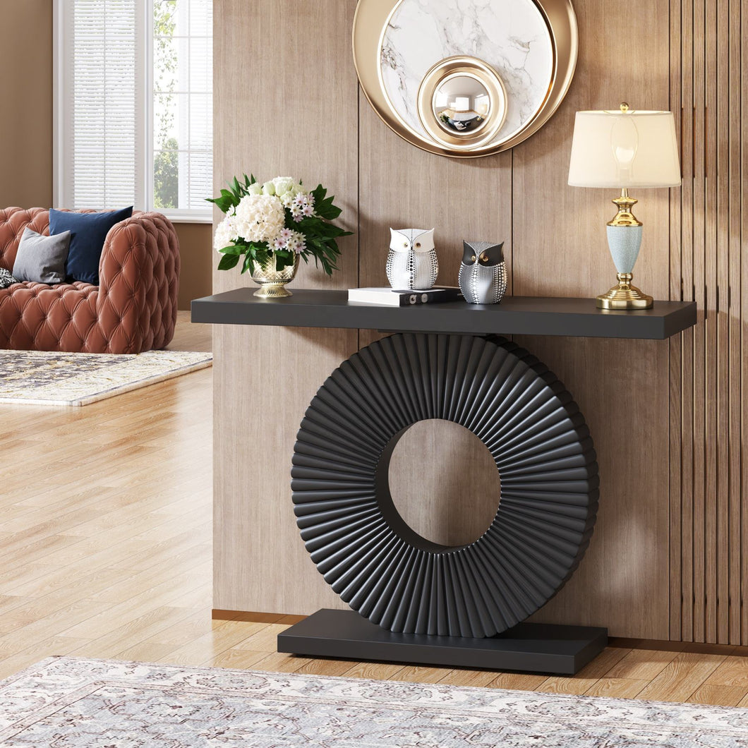 Console Table with Geometric Base Sofa Table Contemporary Accent Table for Living Room, Entryway, Hallway, Black