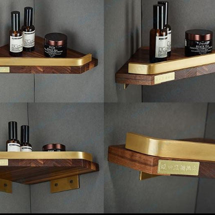 Panier d'angle mural triangulaire en aluminium et bois de noyer massif pour salle de bain et toilettes 