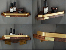 Load image into Gallery viewer, Wall Mounted Solid Walnut Wood Aluminum Triangle Bathroom and Toilet Corner Basket
