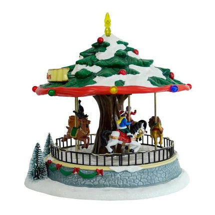 Carrousel de Noël, boîte à musique, sapin de Noël avec village de Noël tournant 